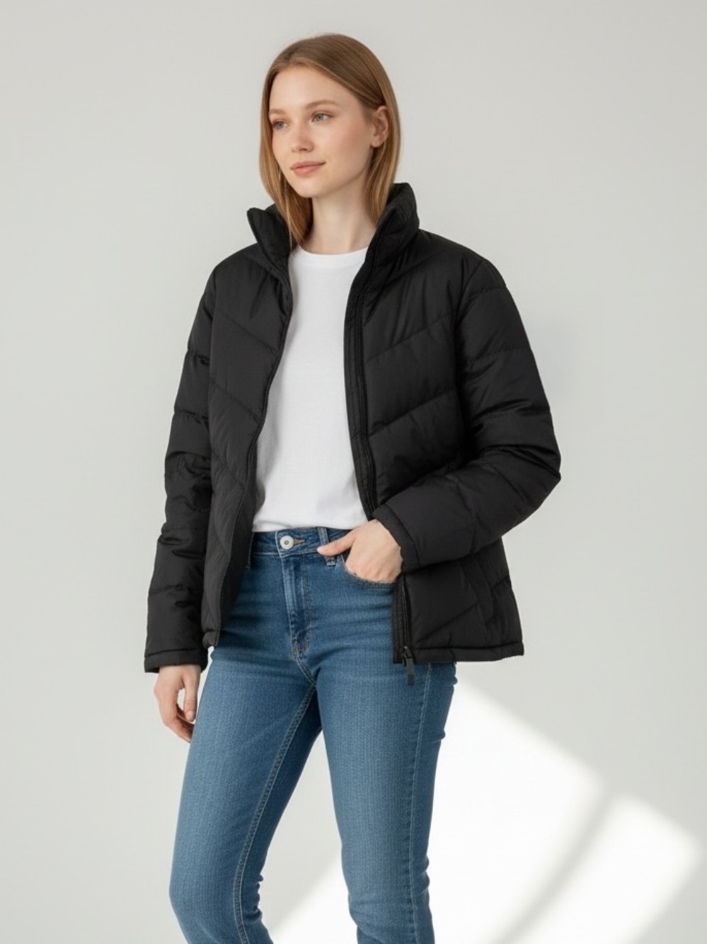 Lands' End Black Quilted Puffer Jacket